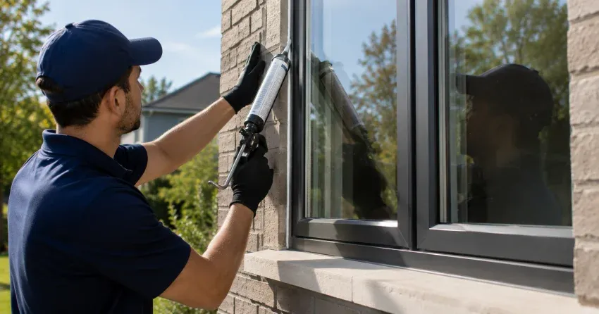 Aluminum window frame with double glazed insulated glass unit installed in a residential wall in German Mills, Thornhill