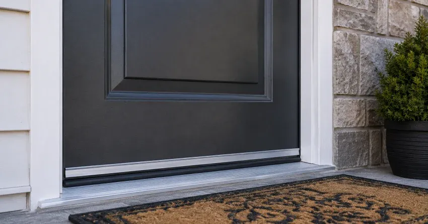 technician replacing worn door weatherstripping in Aileen-Willowbrook, Thornhill home