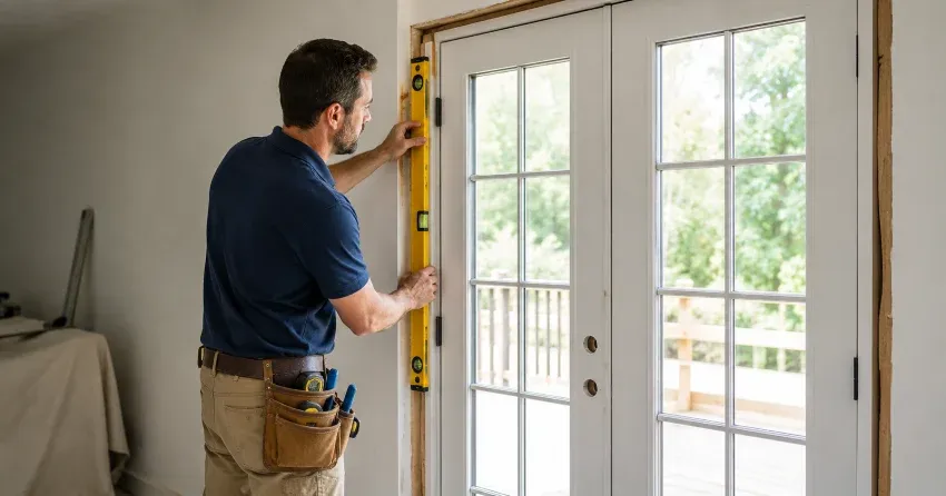 newly installed French doors with divided glass panes in Lakeview Estates, Thornhill