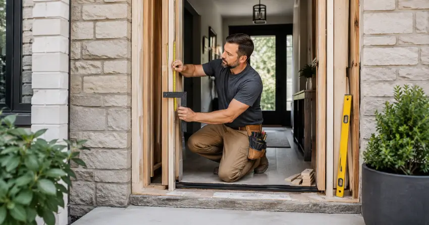 exterior door installer assessing rough opening in Brownridge, Thornhill