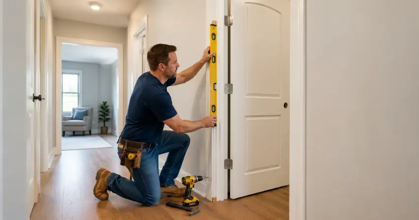 technician installing a pre-hung interior door in a home hallway Uplands, Thornhill
