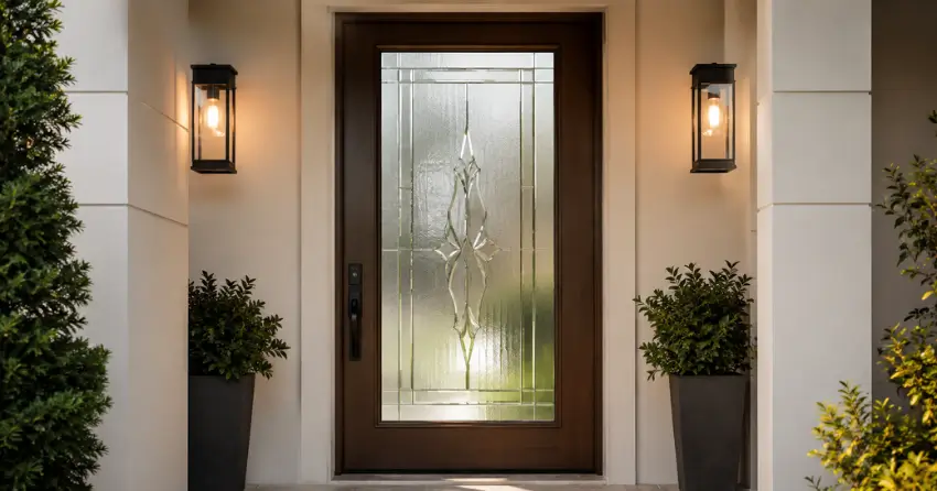 decorative frosted glass panel installed in a front door in Uplands, Thornhill