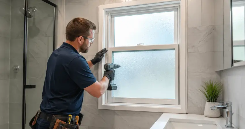 frosted glass installation bathroom window in Grandview, Thornhill