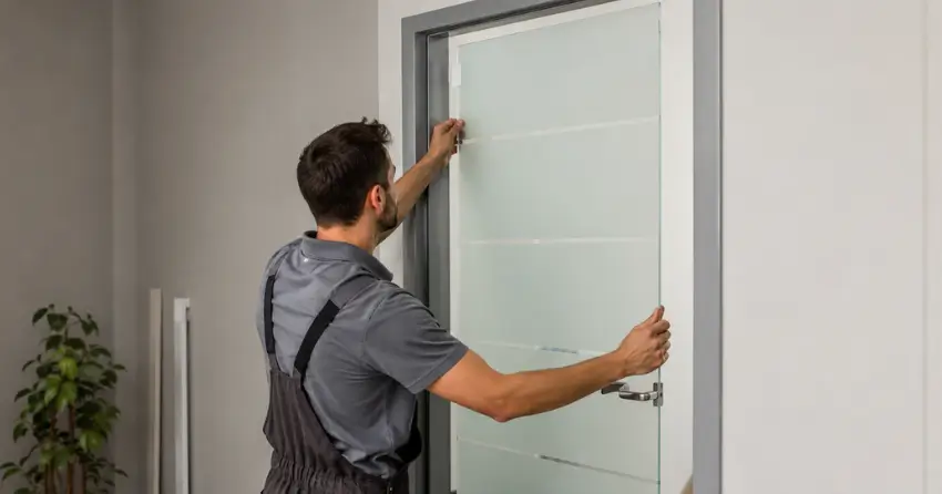frosted glass interior door panel installation in Uplands, Thornhill