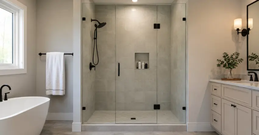 new frameless glass shower door installed in Lakeview Estates, Thornhill