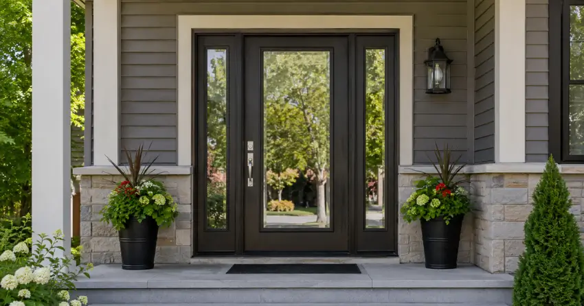 glass entry door with sidelights on a home in Uplands, Thornhill