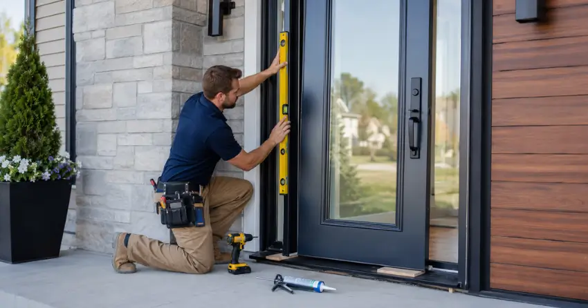 glass outside door installation with energy-efficient double-pane glazing in Uplands, Thornhill