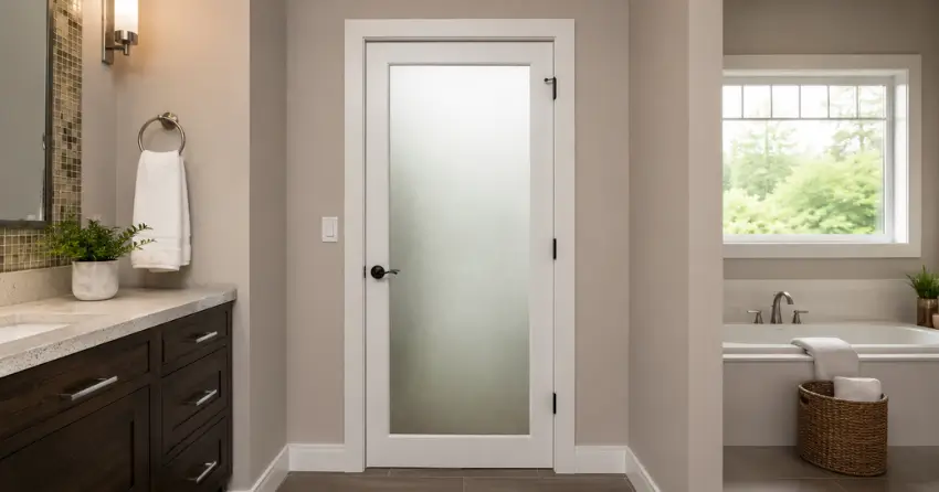 frosted glass panel bathroom door installed in a Aileen-Willowbrook, Thornhill home