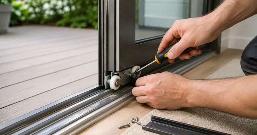 sliding door fix Bayview Fairways, Thornhill technician diagnosing track issue
