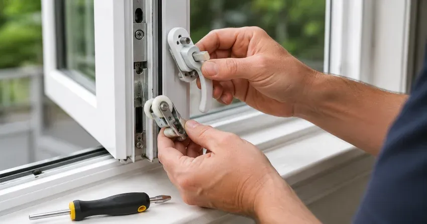 technician performing broken window repair Thornhill on a sliding window