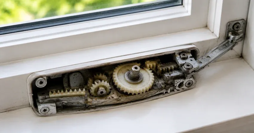 technician replacing casement window crank operator in German Mills, Thornhill home